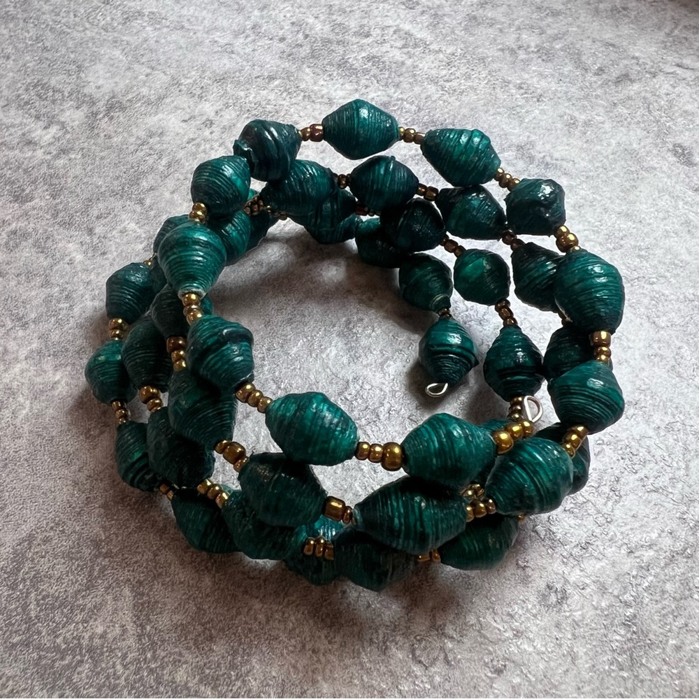 Green and Gold Wrap Boho Artsy Bracelet